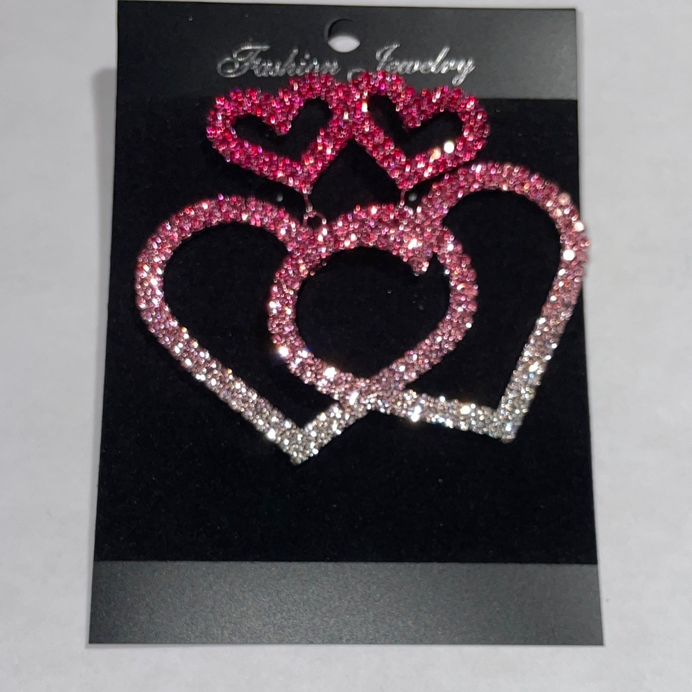 Pink and Silver Heart Earrings NWT